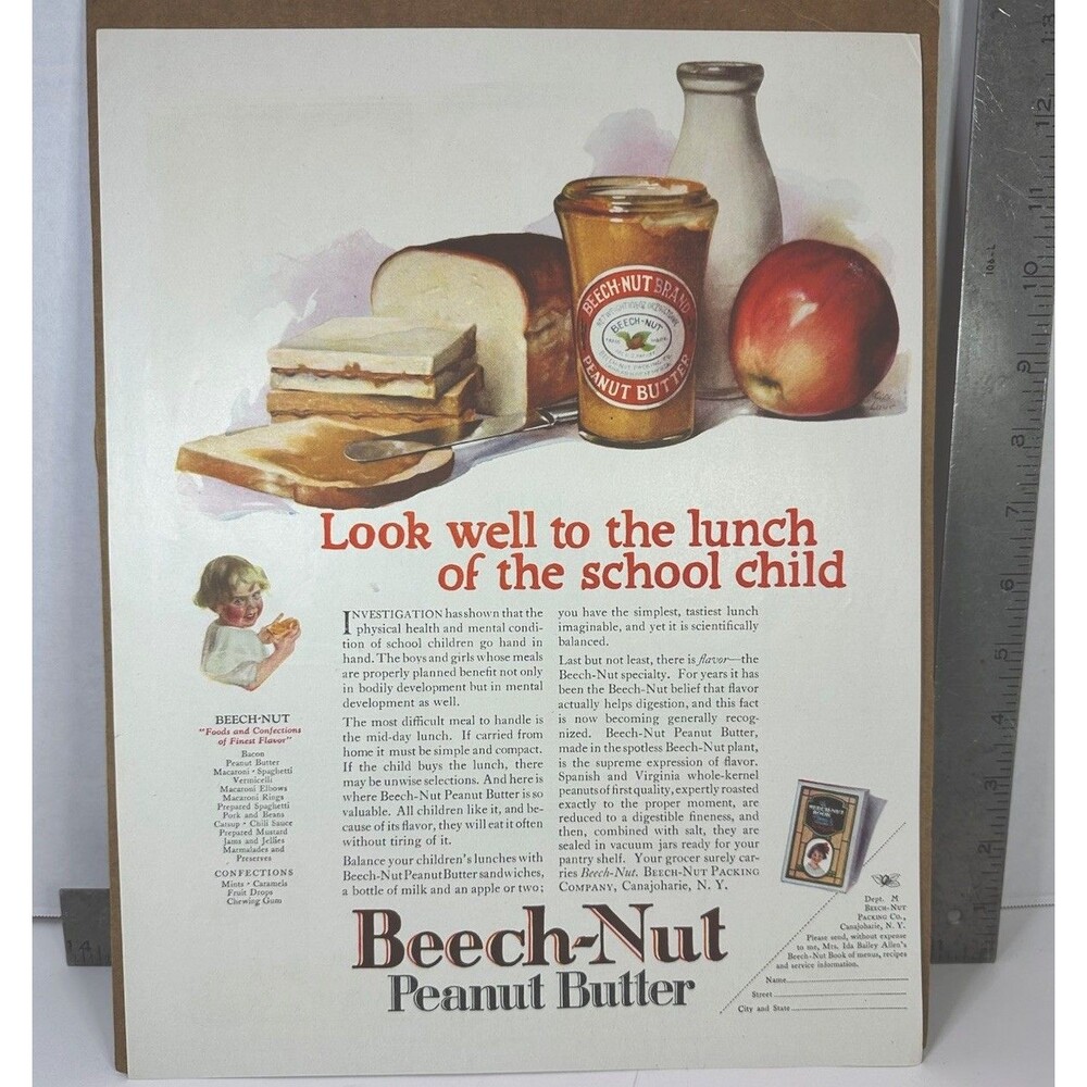 1920s Beech Nut Peanut Butter Vintage Print Ad  School Child Lunch-READ